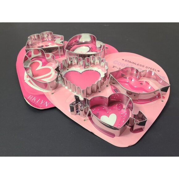 BKLYN Steel Co Valentines Day Cookie Cutter 6 Pieces 3"-3.5" Hearts Lips Love - Picture 5 of 5